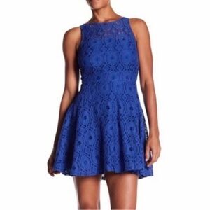 BB Dakota Renley Blue Halter Fit and Flare Dress